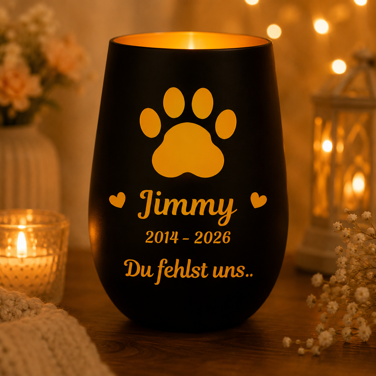Personalisiertes Haustier-Windlicht "Du fehlst"