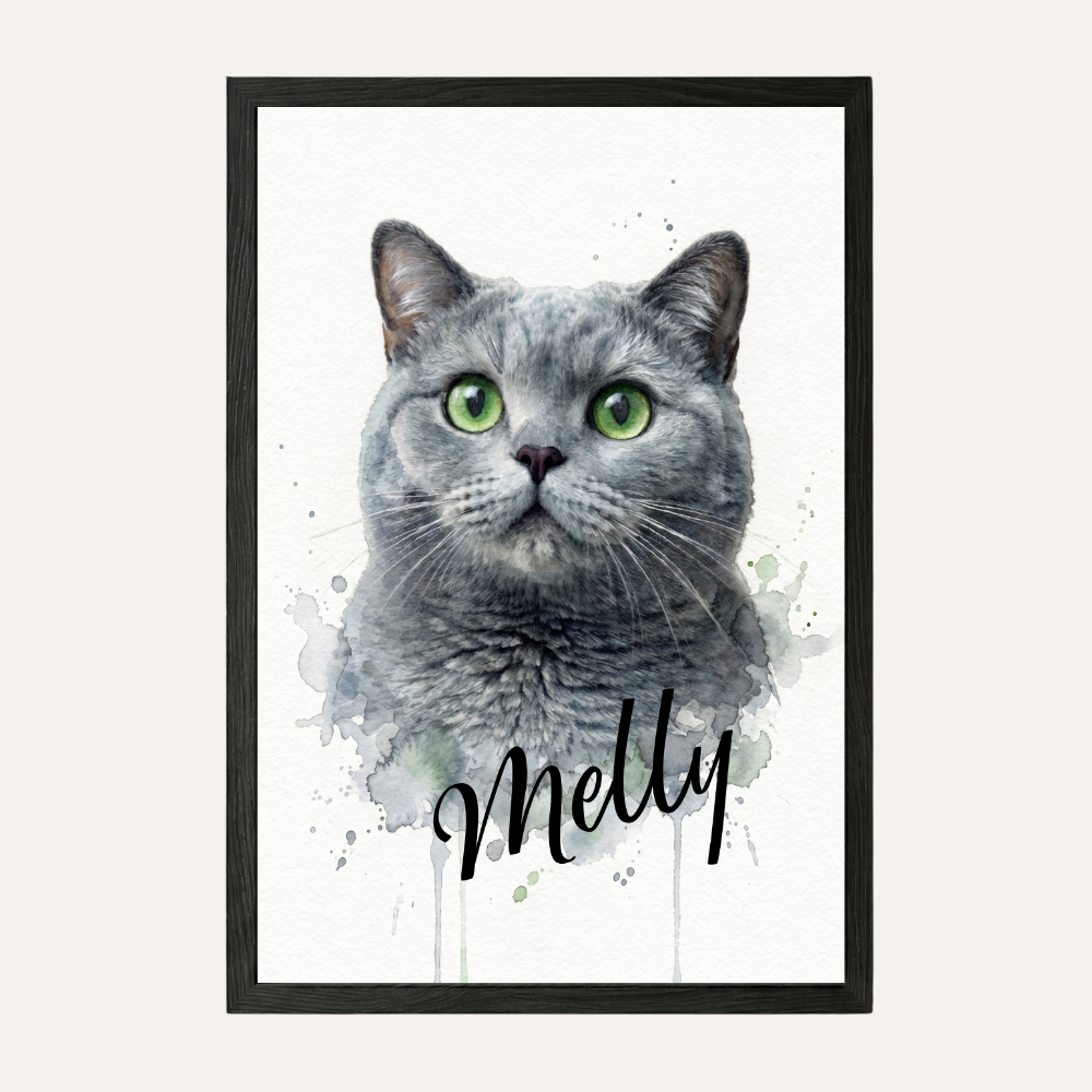 Personalisiertes Aquarell Katzen-Poster "Wasserspiel"